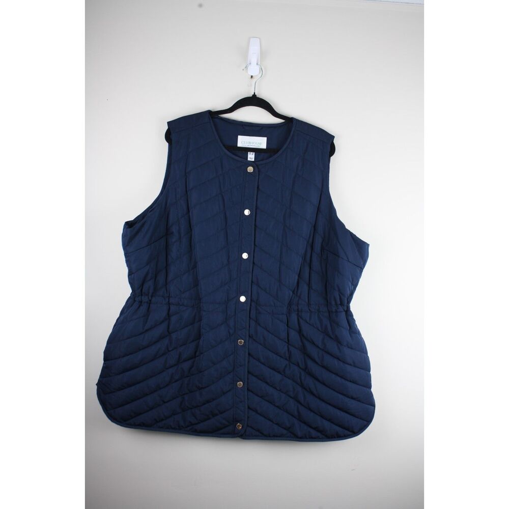 Clubhouse Isaac Mizrahi Live Women’s 3X Navy Quilted Snap Front Vest Plus Size